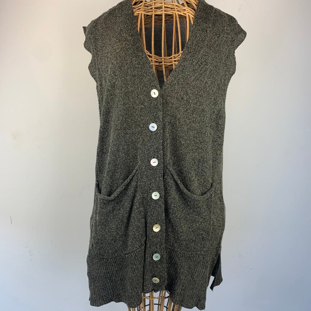 Zara Vest Green Button Down Slouch Pockets Knit